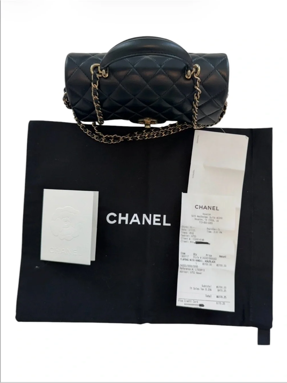 CHANEL Black Quilted Leather Top-Handle Crossbody with Gold-Tone Hardware